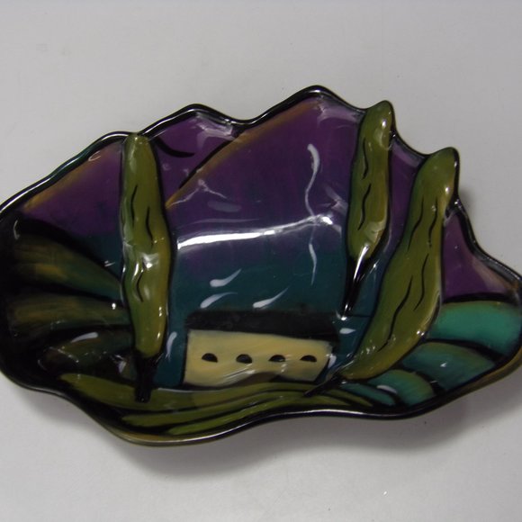 Vintage Clay Art C.A. Hand Painted Landscape Ceramic Nut Candy Serving Bowl VGC - Picture 4 of 9